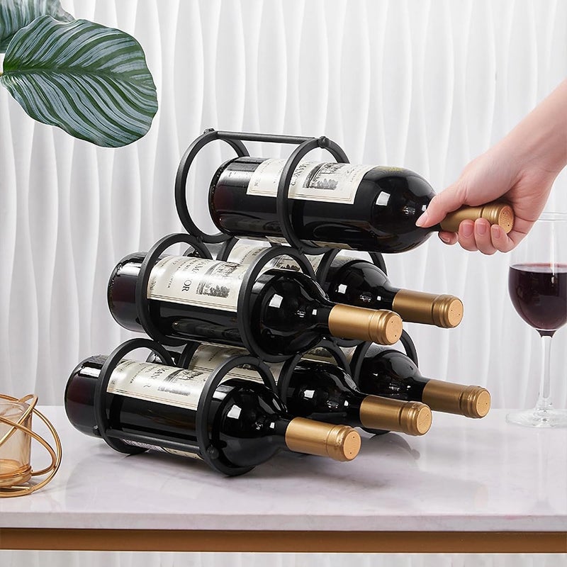 GeLive Small Tabletop Wine Rack 6 Bottles Triangle Freestanding Countertop Wine Bottle Holder Cabinet Pantry Wine Storage Stand Bottle Organizer for Coffee Bar Kitchen, Frosted Iron, Black - Image 5